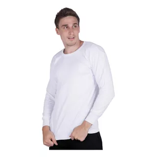 Camiseta Interlok Peinado Blanco Manga Larga Cuello Redondo