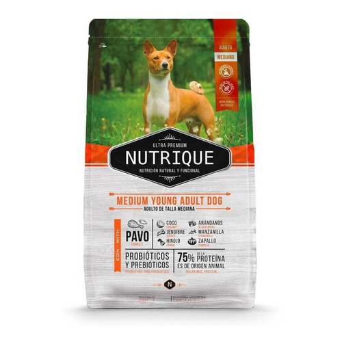 Alimento Nutrique Medium Young Adult Dog para perro adulto de raza mediana sabor pavo en bolsa de 3kg