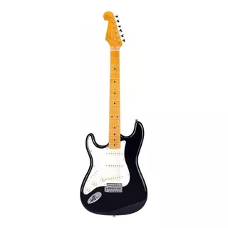 Guitarra Eléctrica Para Zurdo Sx Vintage Series Fst-57 Stratocaster De Tilo 2000 Black Brillante Con Diapasón De Arce