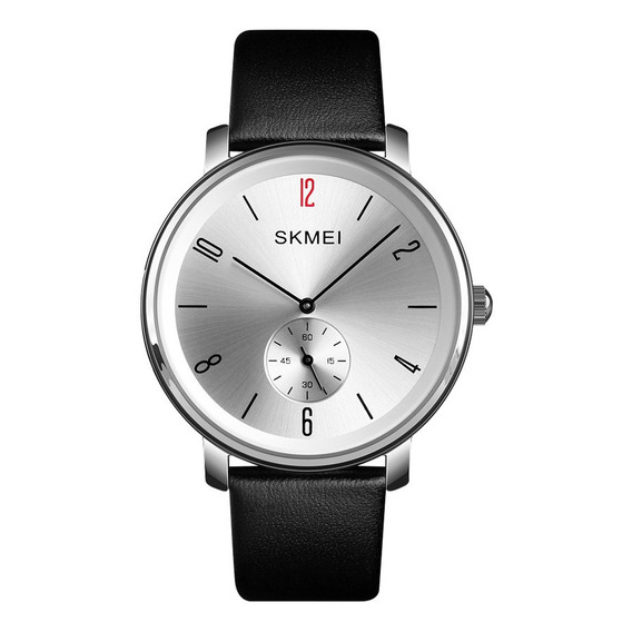 Reloj Hombre Skmei 1398 Cuero Ecologico Minimalista Elegante Color de la malla Negro Color del fondo Plateado