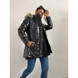 Puffer Campera Larga Con Abrigo Interior Metalizada 