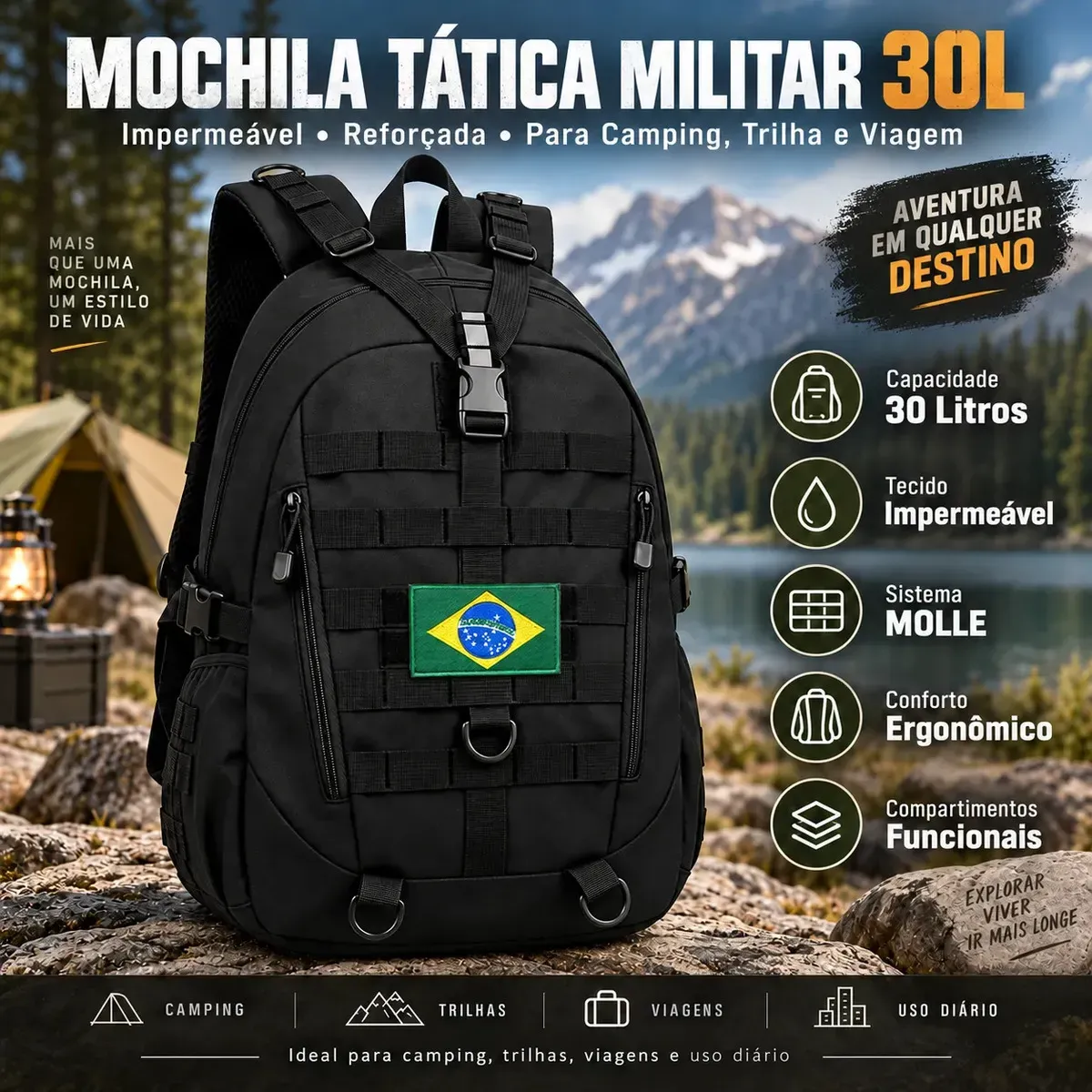 Mochila Tática NTESX 30L Impermeável