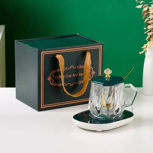 Taza Eléctrica De Cerámica Con Calentador Portátil Cristal Color Verde