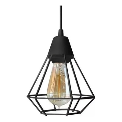 Colgante Jaula 3 Luces Diamante Deco Base Redonda Apto Led Negro