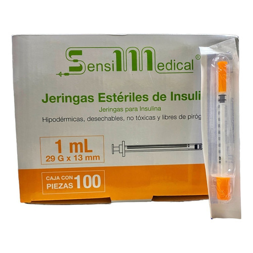100 Jeringas Para Insulina Sensimedical 29g X 13mm 1ml Capacidad en volumen 20 mL