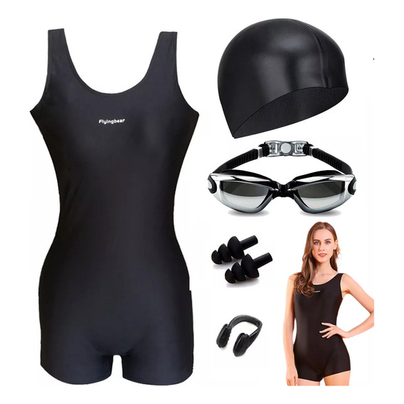 Traje De Baño Deportivo Mujer Natación Lycra+gorra Y Goggles