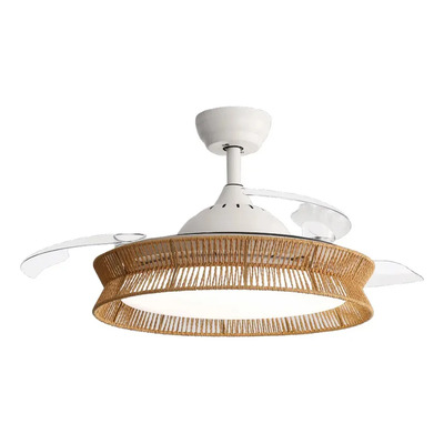 Ventilador De Techo Retráctil Windstyle Tuvalu Ratán  Blanco Con Ratán Transparente Abs 3
