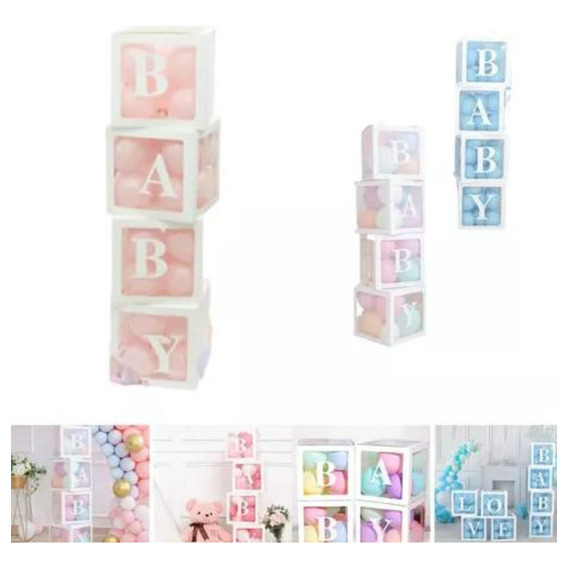 Kit Bloques Decorativos Baby Con Globos Cubo Caja Cumpleaños