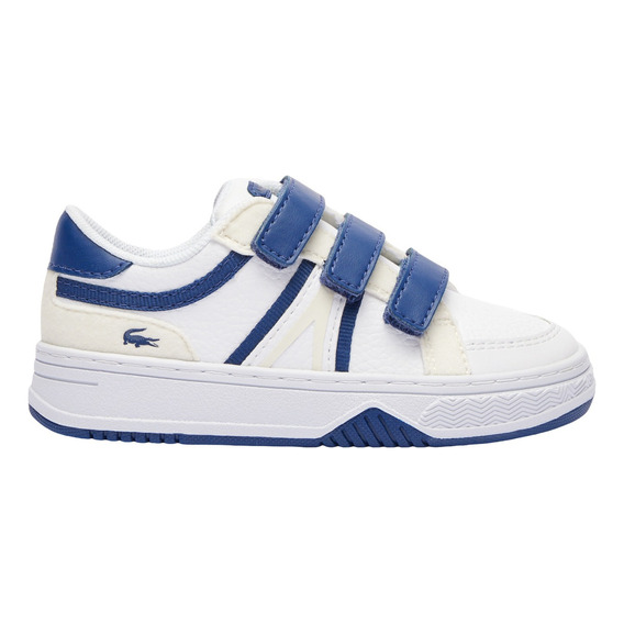 Sneakers Lcst L001 De Piel Con Bandas De Ajuste Niños Color Blanco/azul Marino Diseño De La Tela Liso Talla 23.5 Mx