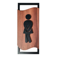 Cartel Baño Con Símbolo Hombre Mujer De Madera