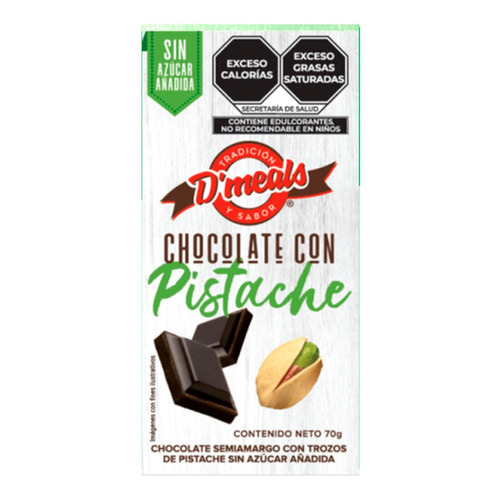 Chocolate D'meals Pistache Sin Azúcar 70g