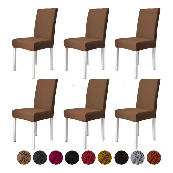 6 Fundas Elástica Cubre Silla Comedor Strech Ajustable Color Color Caqui