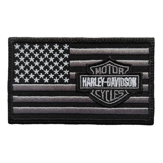 Parche Bordado Bandera Usa Con Logo Harley Davidson Gris Tac