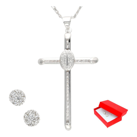 Dije Cruz De San Benito De Plata Y Cadena De Plata + Regalo