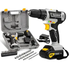 Parafusadeira Furadeira Sem Fio A Bateria 12V 3/8 Pol. 10mm Gradiente Profissional Com Maleta Brocas e Bits