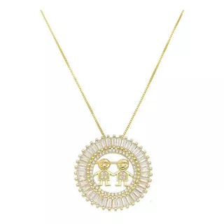 Colar Mandala 2 Meninos Em Zircônia Folheado Em Ouro 18k