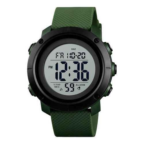 Reloj Hombre Skmei 1426 Sumergible Digital Alarma Cronometro Color de la malla Verde Color del bisel Negro Color del fondo Blanco