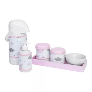 Kit Higiene Rosa Comprido Porcelana Chuva Amor Benção Menina