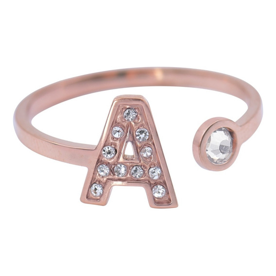 Anillo Mujer Inicial Oro Rosa 18k Zirconias, Regalos Luckyly