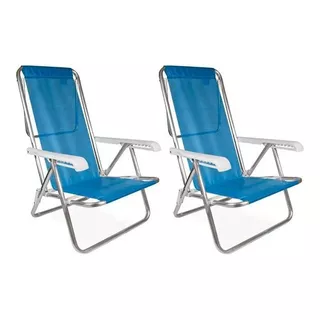 Cadeira De Praia Alumínio Reclinável Mor Azul 2 Unidades