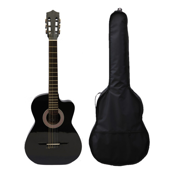 Guitarra acústica Richard Clásica con curva para diestros negra con funda doble hombrera