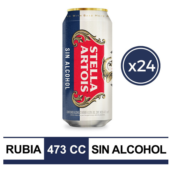 Cerveza Stella Artois Sin Alcohol Rubia 473ml Pack X 24 Uni