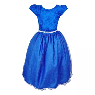 Vestido Infantil Azul Royal Glitter Aniverário Luxo Rodado