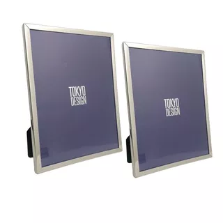 Kit Dois Porta Retratos Aço Inox E Vidro Luxe 15x20