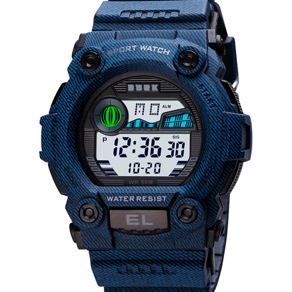 Reloj Militar Hombre Burk 1633 Cronometro Alarma Luz Digital Color de la malla Azul denim