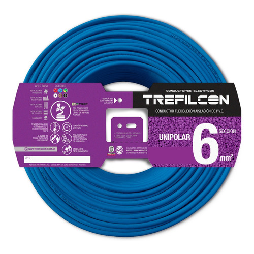 Cable Electrico Trefilcon Normalizado Unipolar 1x6mm Color Celeste X 25 Metros