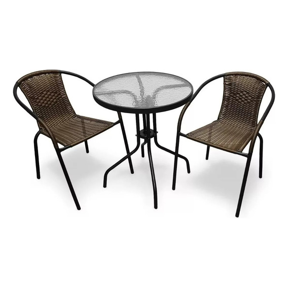 Mesa Set Jardin Balcon + 2 Silla Rattan Exterior