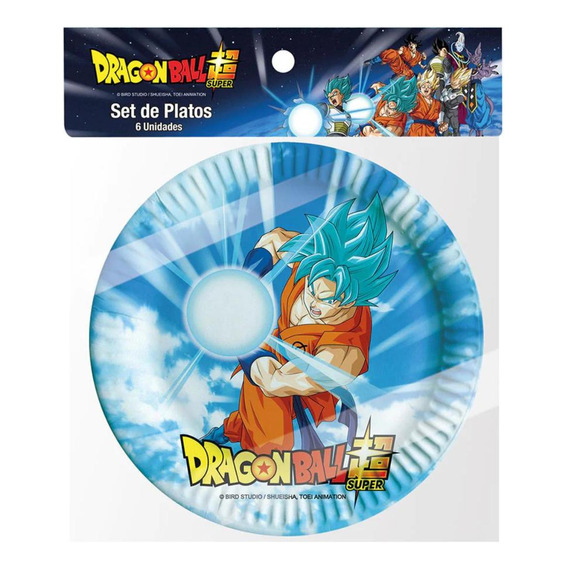 Set 6 Platos Cartón Dragon Ball Super 18cm Para Cumpleaños