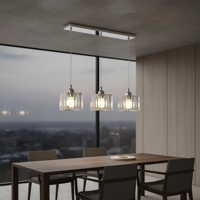 Colgante 3 Luces Prisma C Cristal Cromo Apto Led E27 Ld Cromo