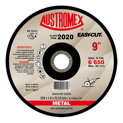 Disco De Corte 9 PLG Austromex 2020 Metal