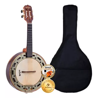 Kit Banjo Rozini Elétrico 4 Cordas Aro Dourado Rj12 Capa