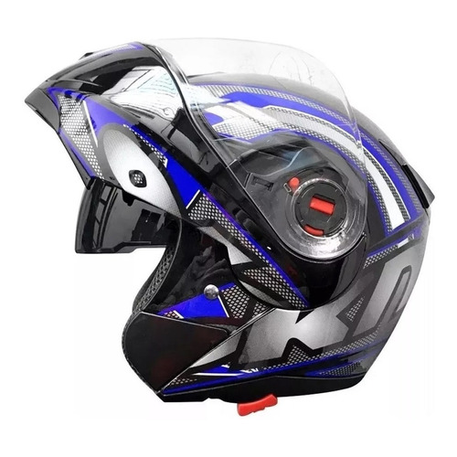 Casco para moto rebatible Okinoi OKN-10  negro con gráfica azul talle XL 