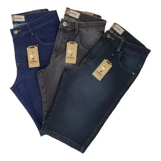 Kit Com 3 Bermudas Shorts Jeans Masculinos Com Lycra Premium