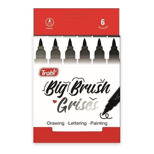 Marcadores Trabi Big Brush Grises Caja X 6 U Punta Pincel