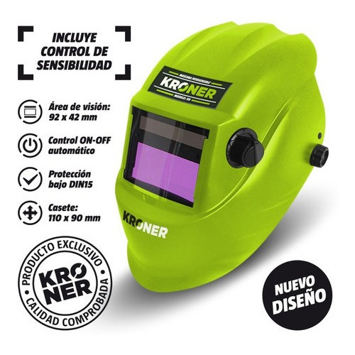 Máscara Fotosensible Casco Soldar Kroner Tecn. Alta Calidad Color Verde claro Liso