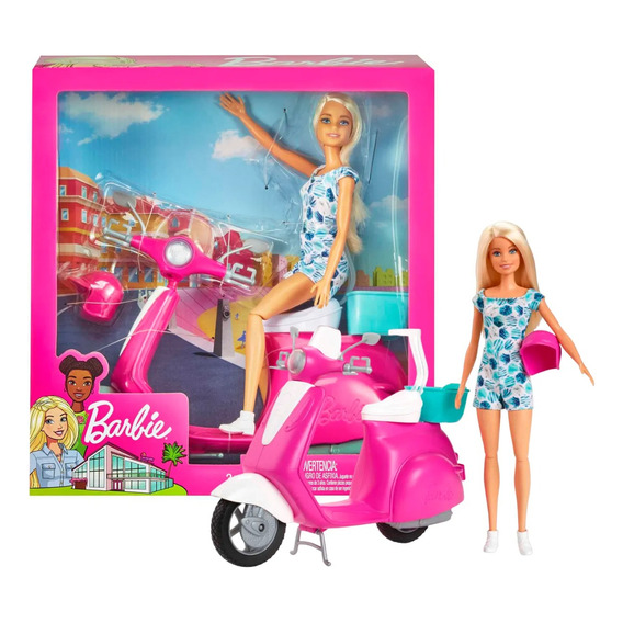 Barbie Muñeca Moto Scooter Rosa Mattel Febo