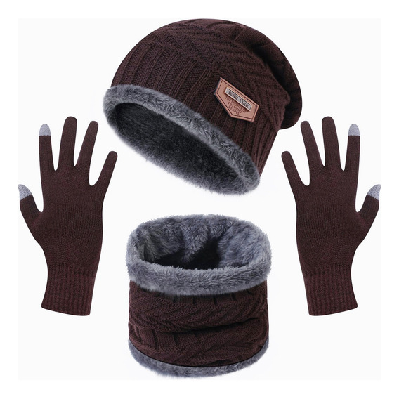 4 Conjunto Gorro Bufanda Guantes Frío Tejido Lana Unisex