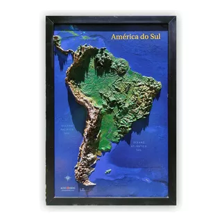 Quadro América Do Sul - Mapa 3d Colorido Com Relevo Realista