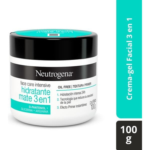 Crema Neutrogena Facial Hidratante Mate 3 En 1 D-Pantenol efecto Pre-maquillaje de 100g