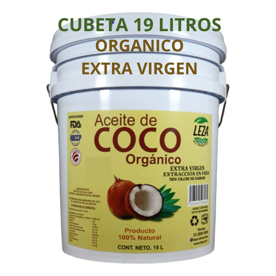 Aceite De Coco Orgánico Sin Olor Ni Sabor Cubeta 19 L