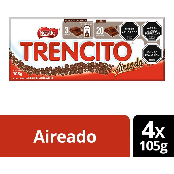 Chocolate De Leche Trencito® Aireado Barra 105g X4 Unidades