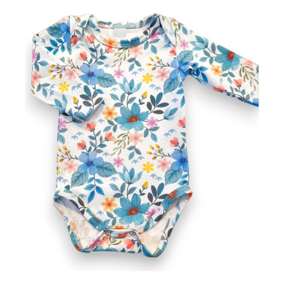 Body Manga Larga Bebe Celeste Con Flores  Ambar Kids