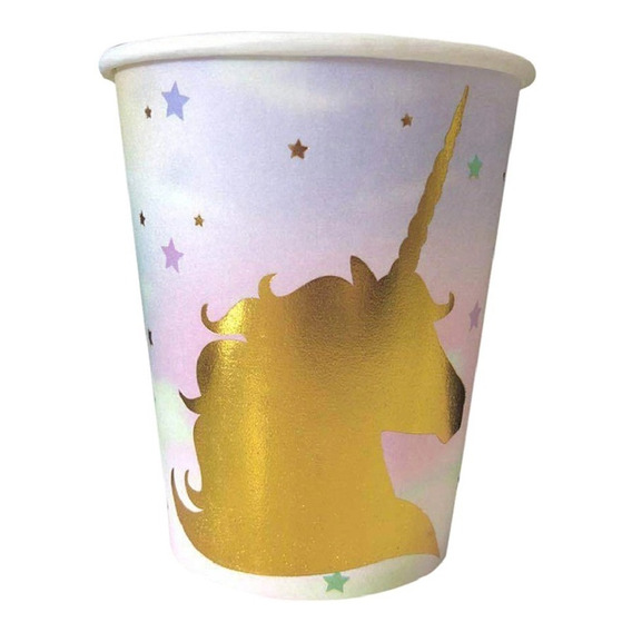 Vaso Cumpleaños Unicornio Dorado X 6 Cotillón Activarte