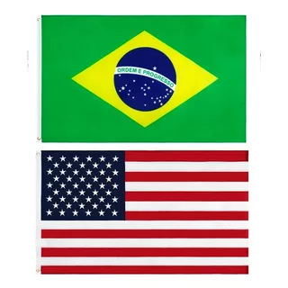 Kit Bandeiras Do Brasil + Estados Unidos 1,50 X 0,90 Mts