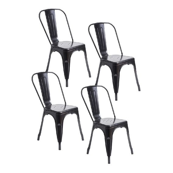 Set 4 Silla Para Comedor Metálica Modelo Tolix Color Negro