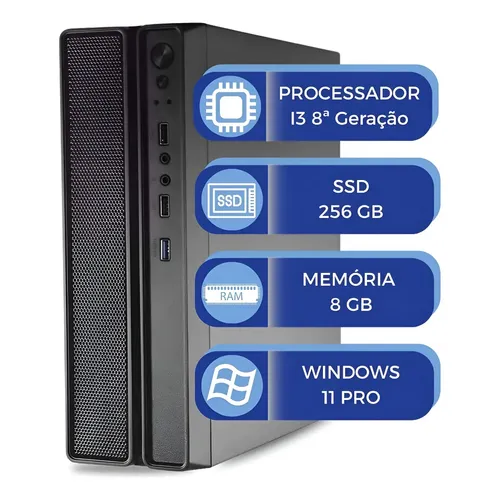 Computador Slim MultiPC i3 8ª Geração 8GB SSD 256GB Windows 11 Pro